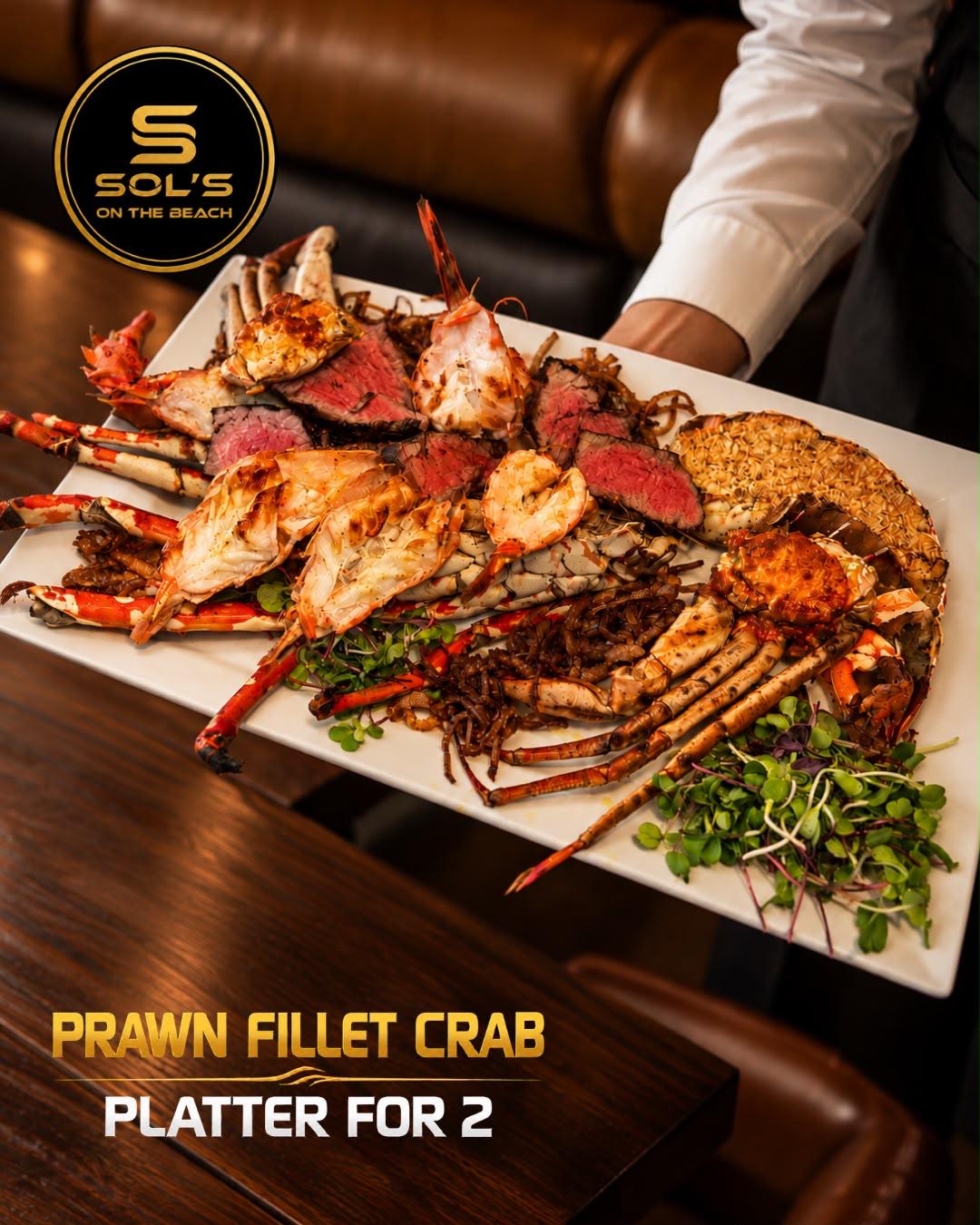 Prawn Fillet Crab Platter for 2 at Sol's On The Beach